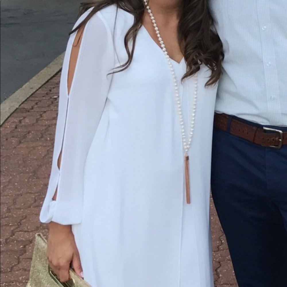 White House Black Market White Mini Dress with Split Sleeve Detail